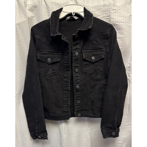 1511 inc Jackets & Blazers - 1511 Inc. Women's Distressed Size Medium Black Denim Trucker Pockets